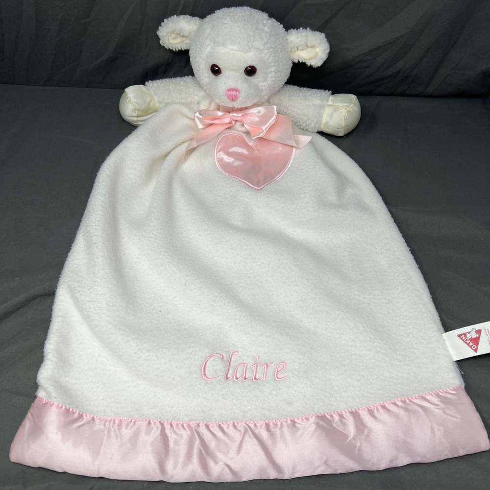 Dakin Lamb Baby Security Lovey White Pink Satin Claire Embroidery 2005 23inch